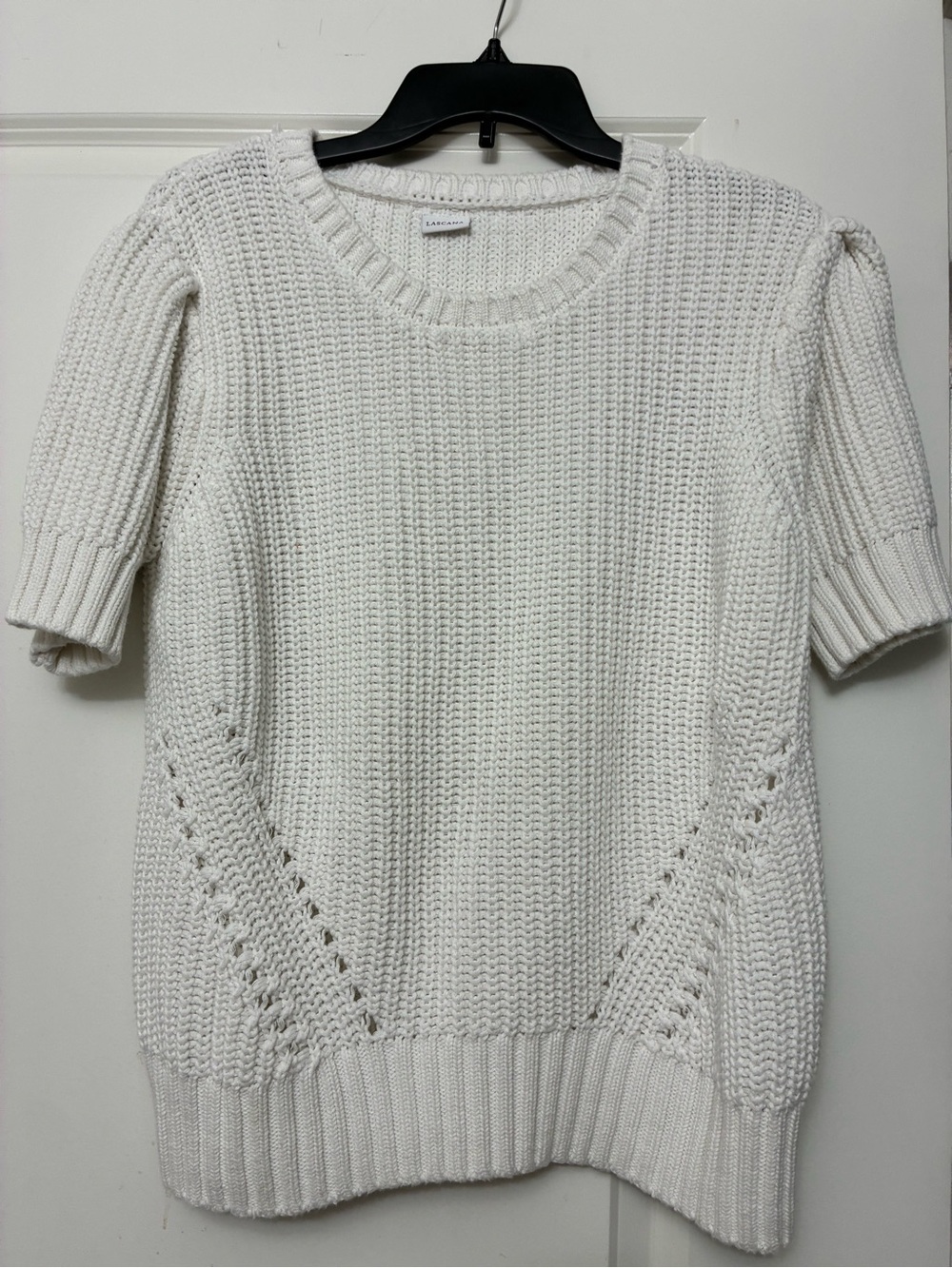 Cable-Knit Short Sleeve Sweater - White